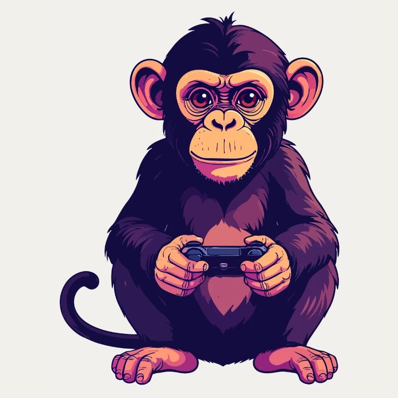 Monkey on controller playing console gaming