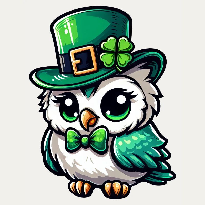 Süße Comic SchneeEule St. Patrick's Day Design