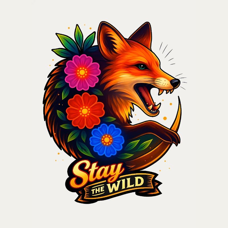 Fuchs mit Blumen Bleib wild