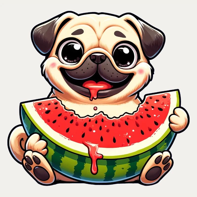 Carlin avec melon dessin animé mignon