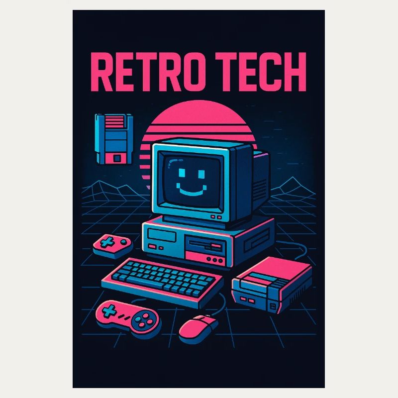Retro Tech Computer Grafikdesigner mit Lächeln