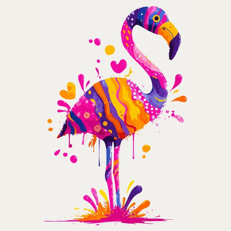 Flamant rose à explosion de couleurs
