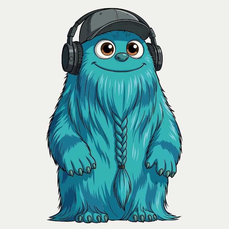 DJ Fluffo avec une tresse devant - Design Fluffonster
