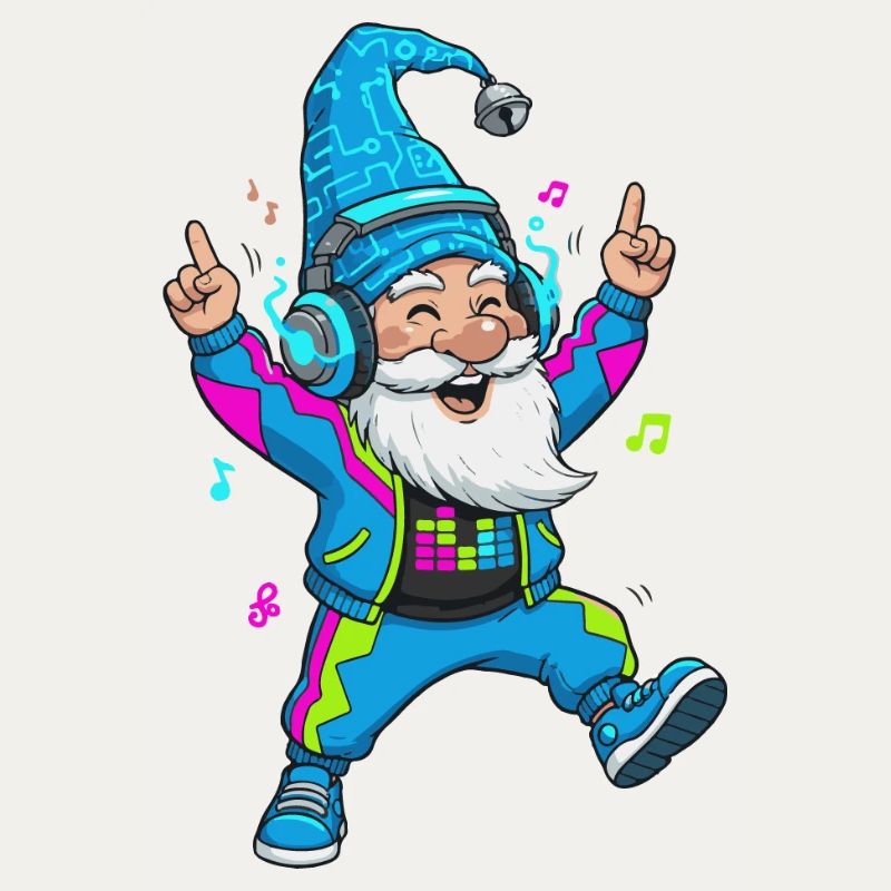 Techno dwarf with headphones
