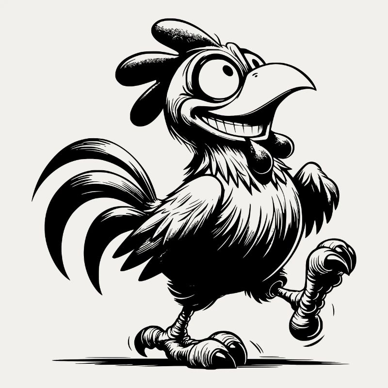 Grinning Funny Rooster Drawing