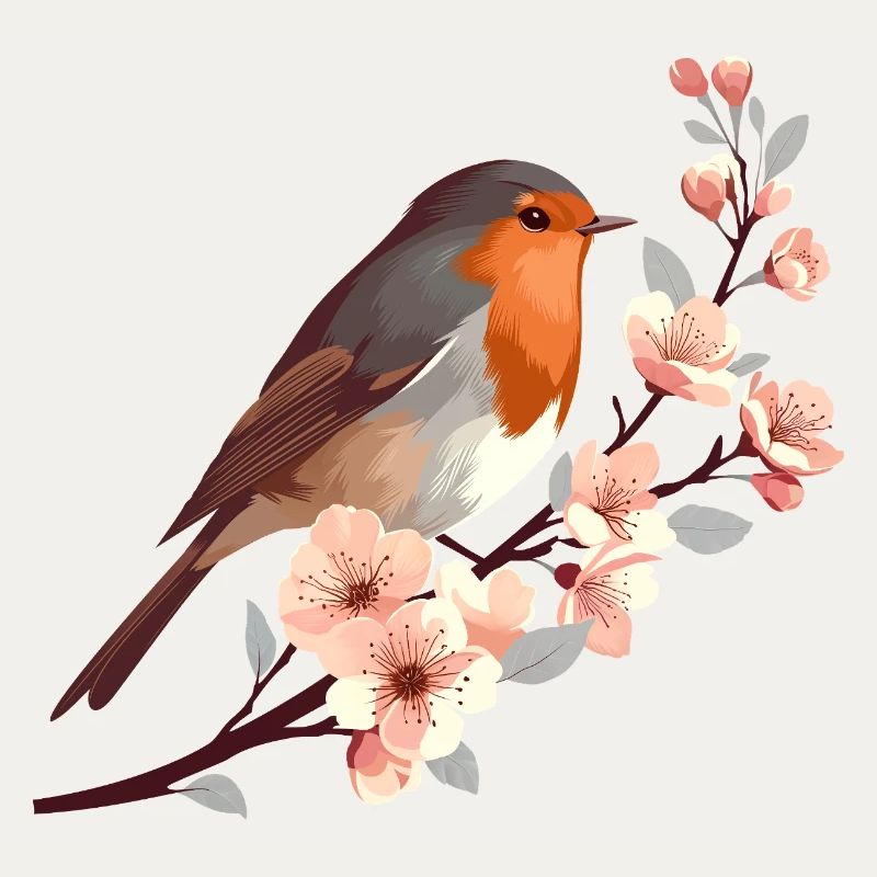 Robins on cherry blossom