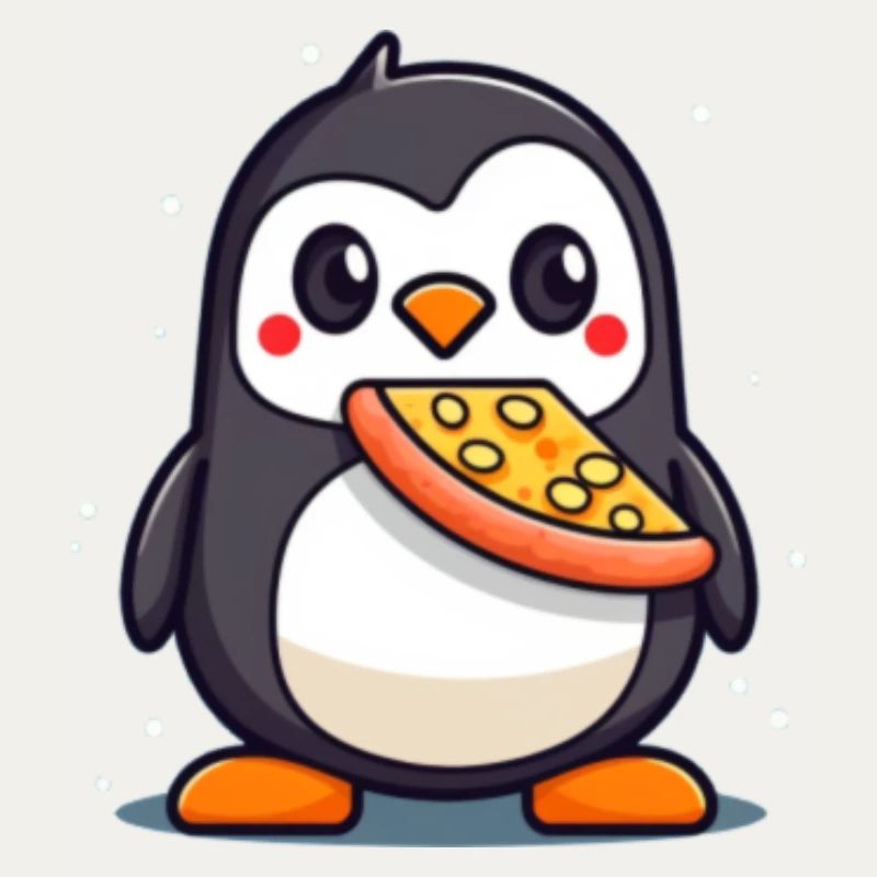Pinguin süß mit Pizza