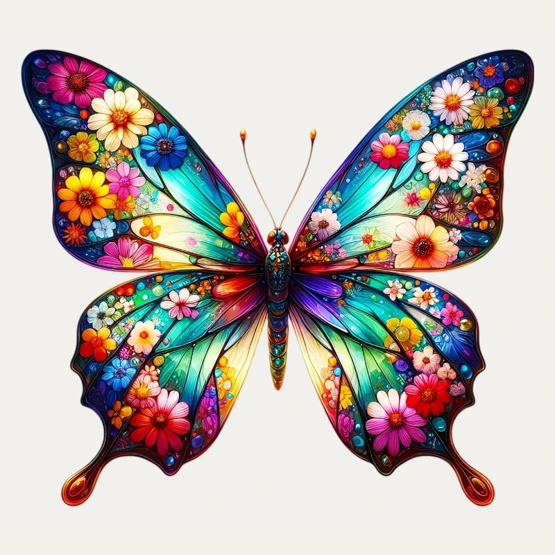 Papillon décoré de fleurs