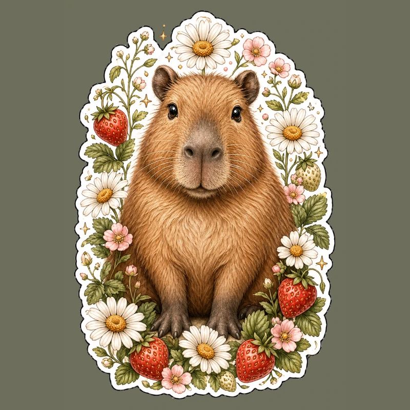 Capybara Erdbeeren Gänseblümchen Tierfreund