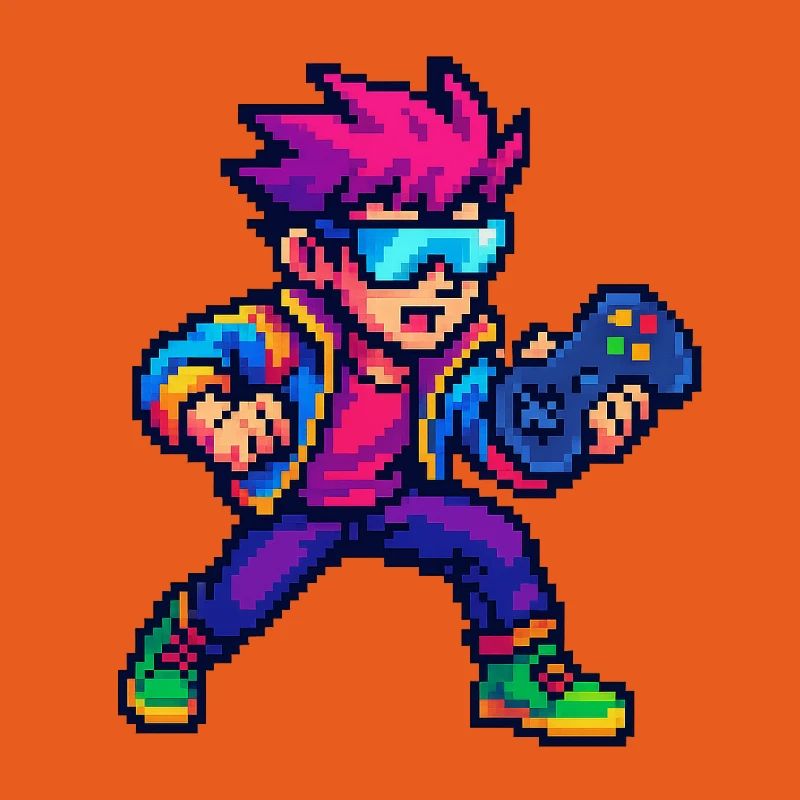 Retro Pixelheld mit Controller