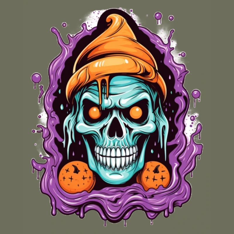 Crâne graffiti avec des éléments d’Halloween