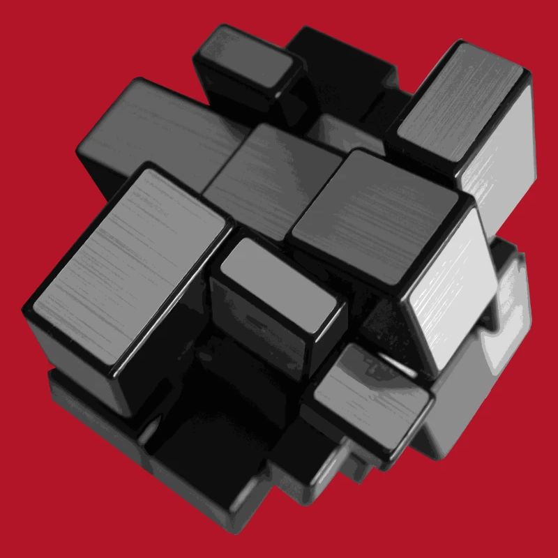 Silver-grey unstructured cube in perspective