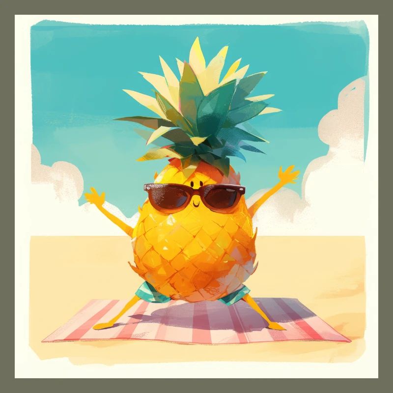 Drôle d’ananas faisant de l’exercice sur la plage
