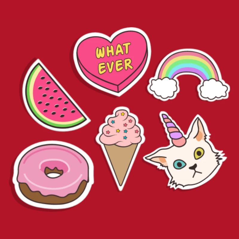 Emojis - Chat, Arc-en-ciel, Pastèque, crème glacée