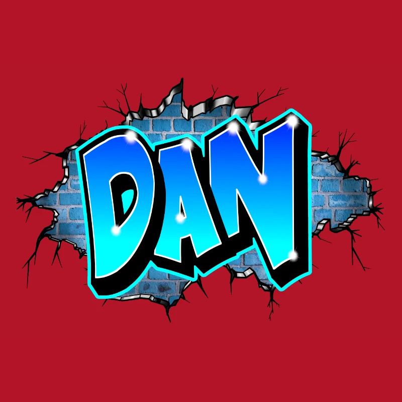 Graffiti DAN Wall Cracks Blue Bricks
