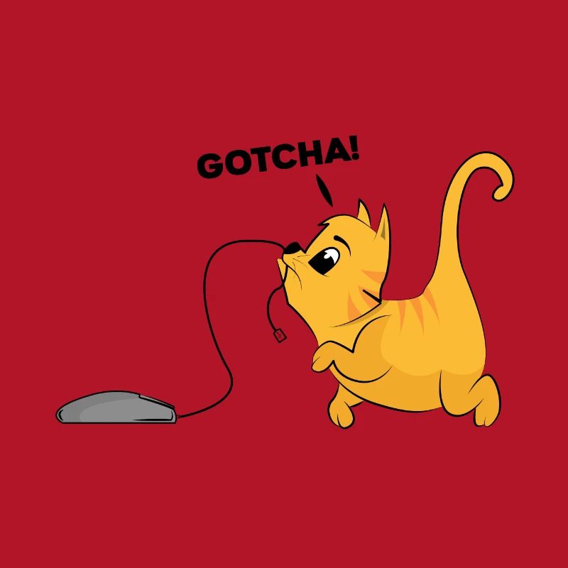 Cat catches computer mouse gift kitten