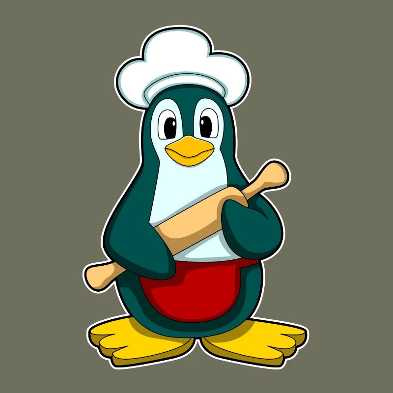 Penguin as a baker with rolling pin