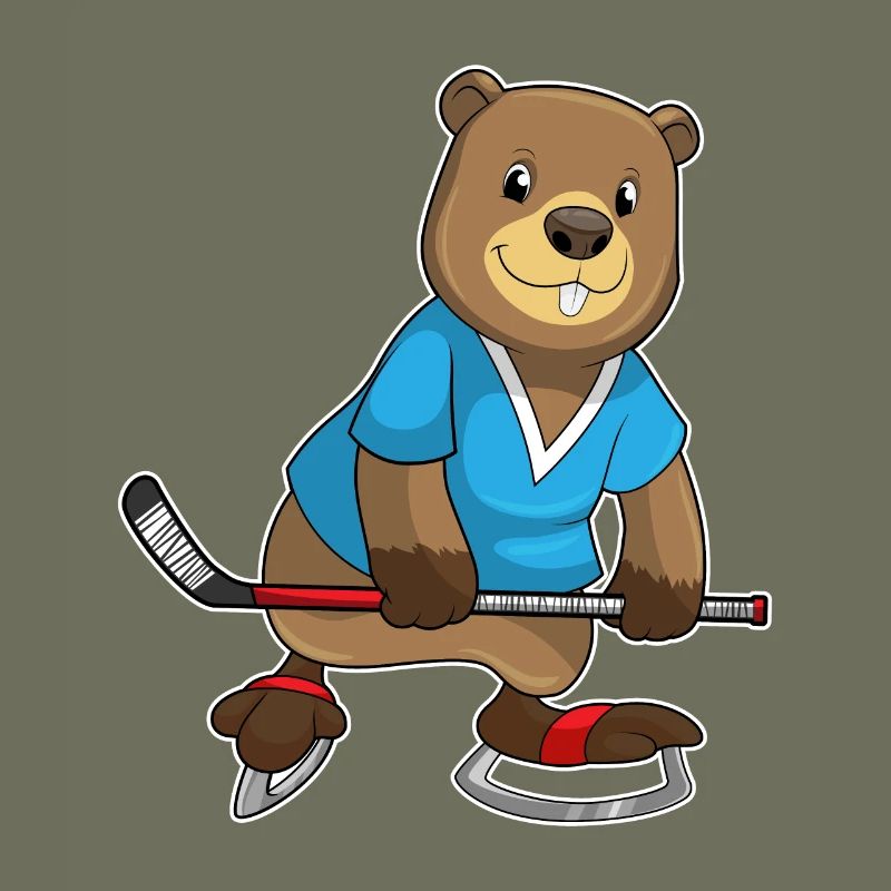 Biber beim Eishockey mit Eishockeyschläger