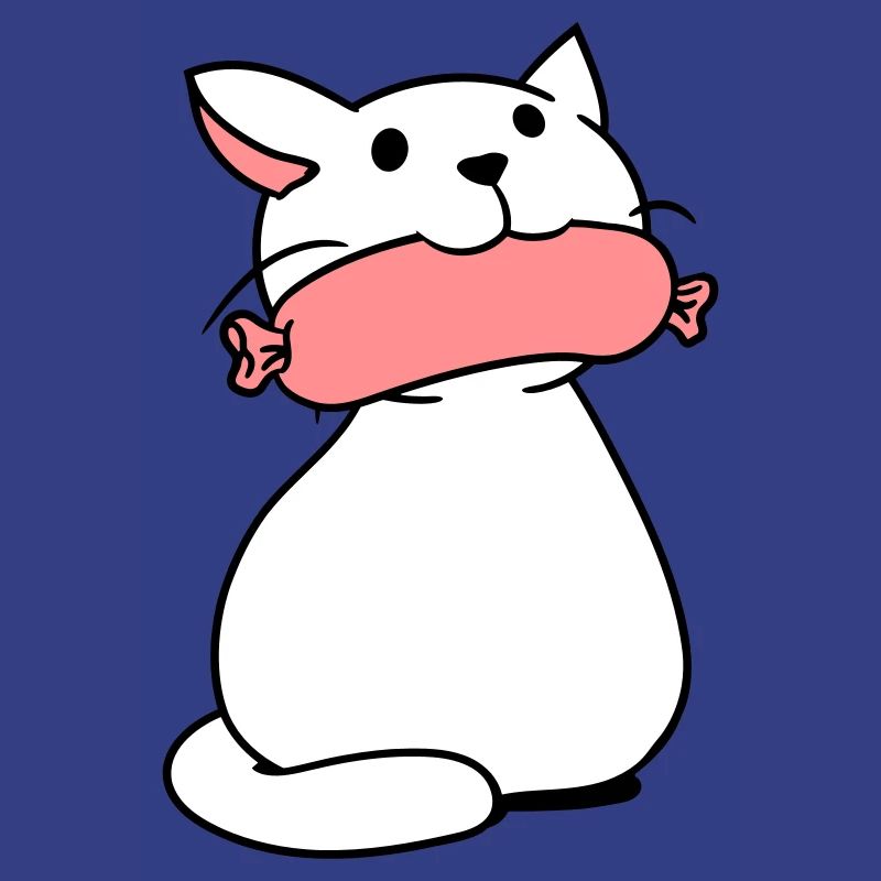Cute cat eats sausages mouth eats sausage fun