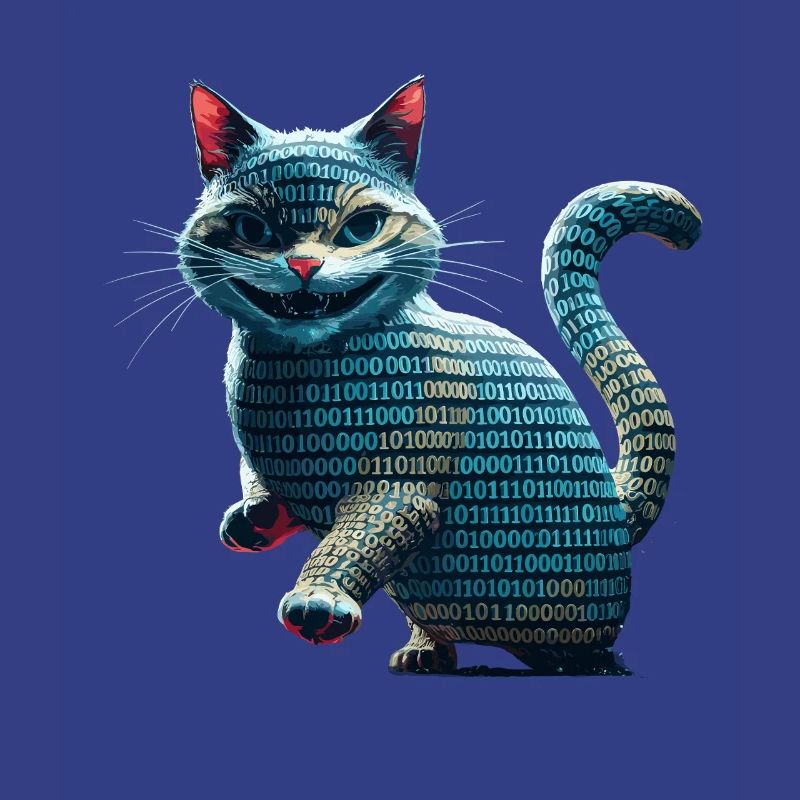 Tech-Katze mit Binärcode für Programmierer und