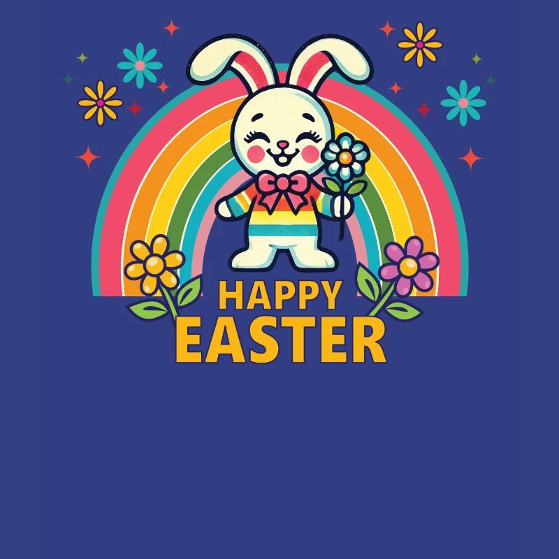 Retro Easter Bunny Rainbow Aesthetic Easter