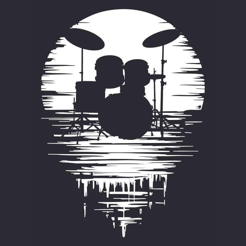 Drumset Silhouette Drums with Reflection