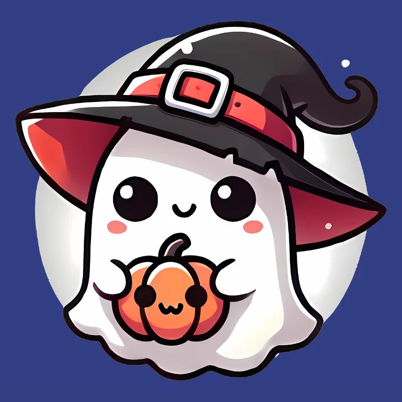 Cute Halloween Ghost with Witch Hat