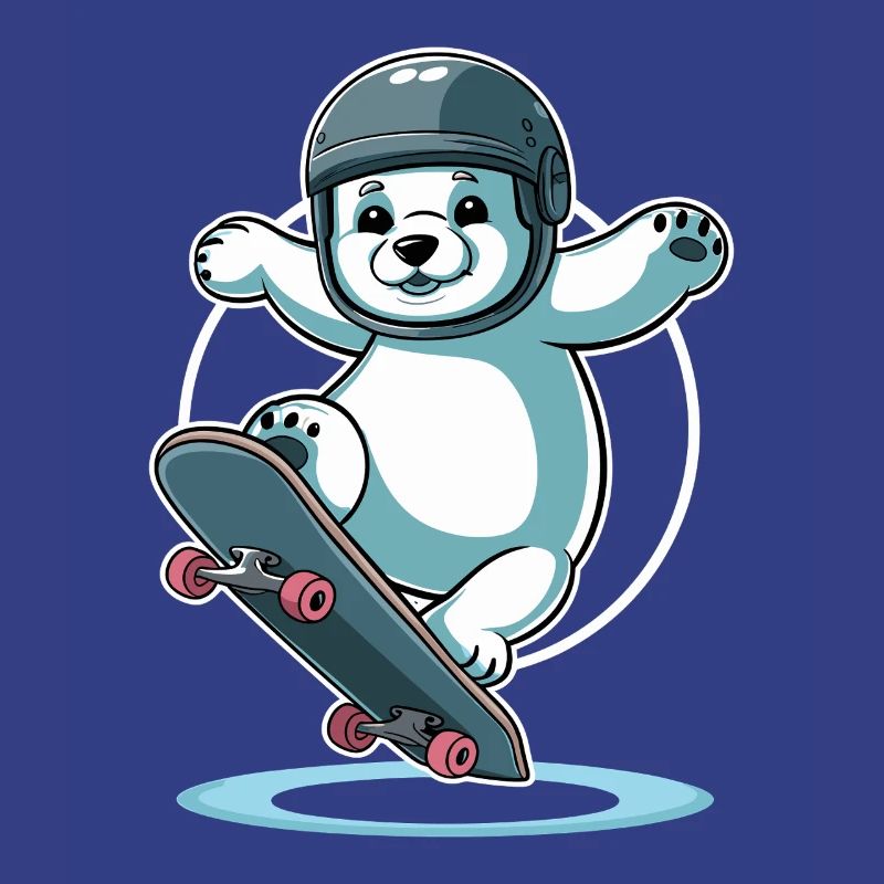 Skateboardfahrender Eisbär Mit Helm
