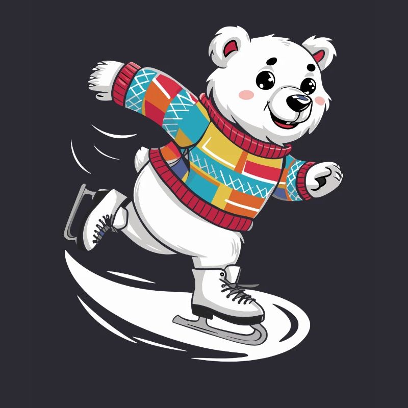 Niedlicher Eisbär Eislaufen im bunten Pullover