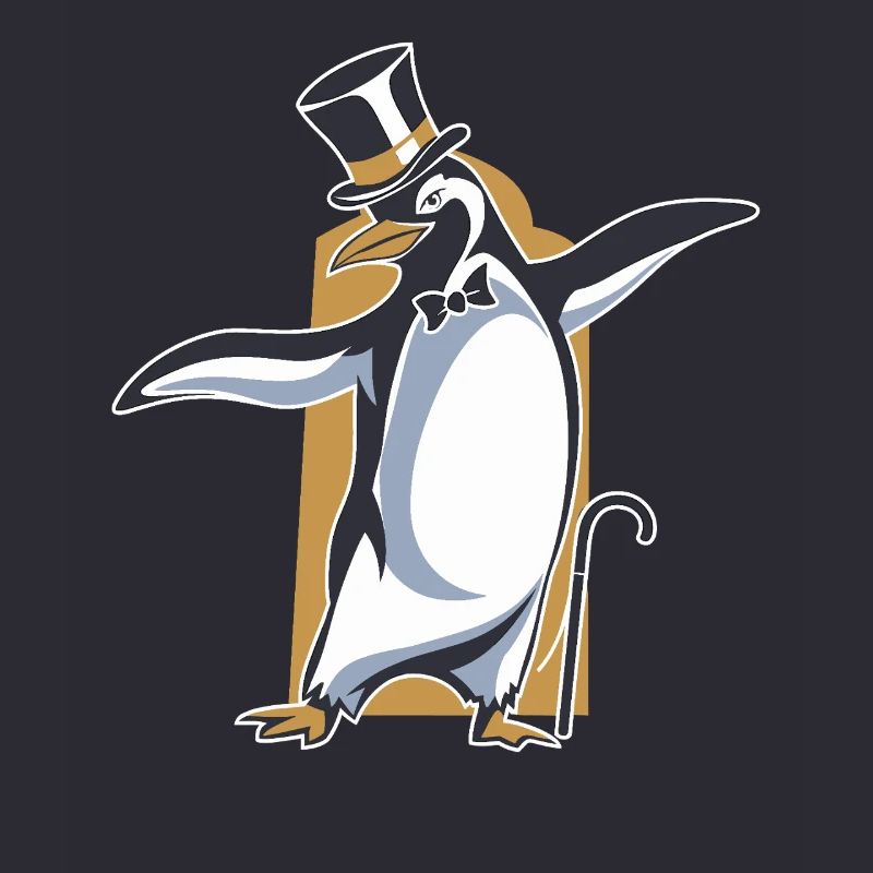Pingouin en queue de pie avec chapeau haut de forme dansant
