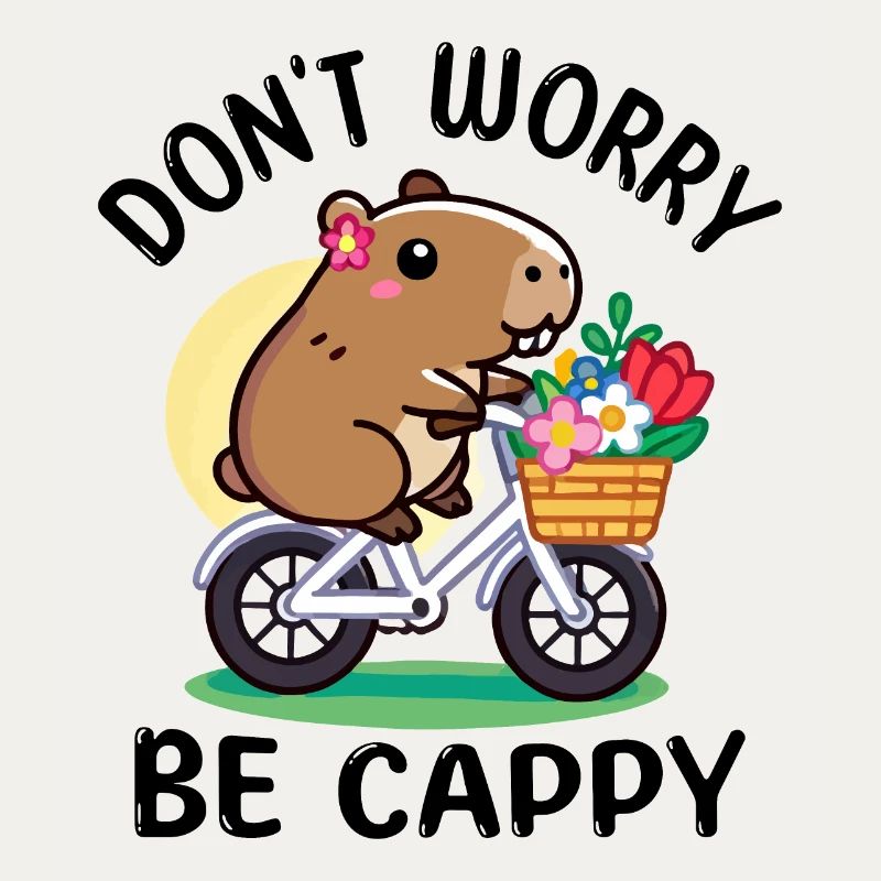 Capybara mignon à vélo avec des fleurs