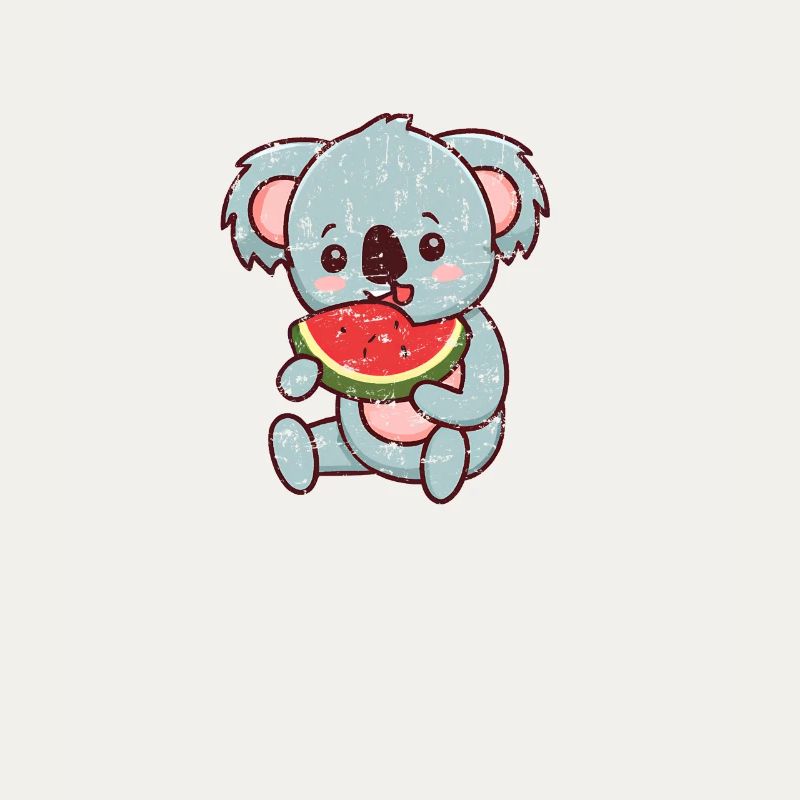Kawaii koala eats watermelon