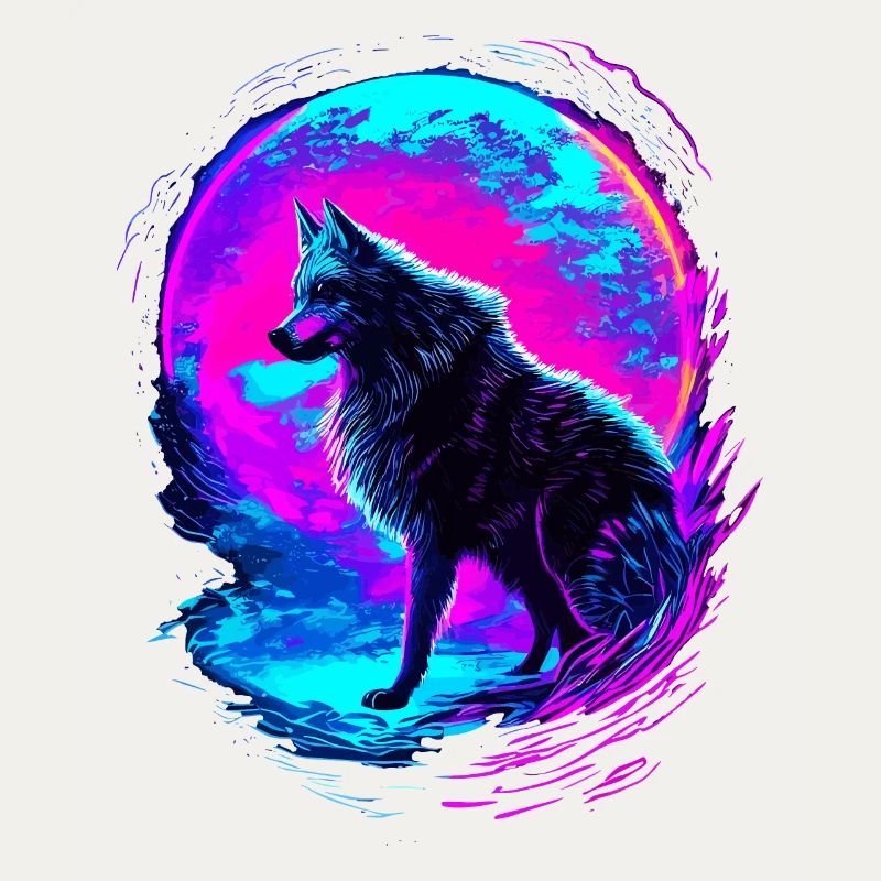 Wolf Neon Moon Synthwave