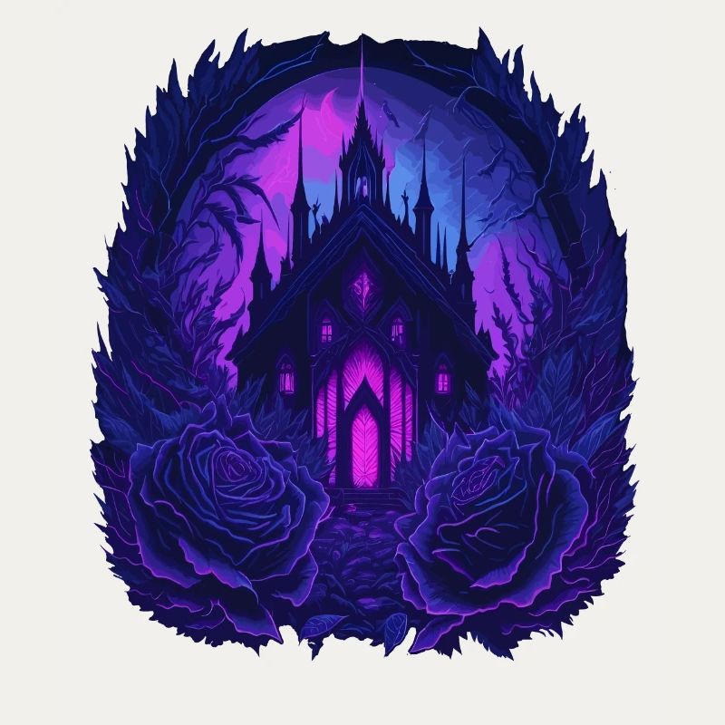 neon gothic gothic castle with roses