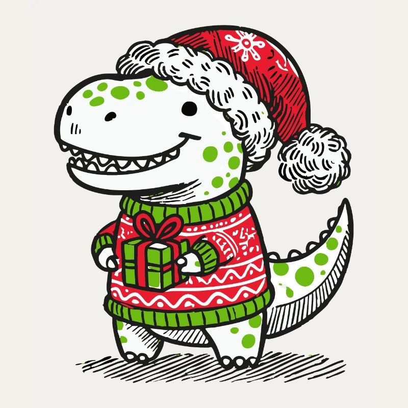T-Rex de Noël avec cadeau