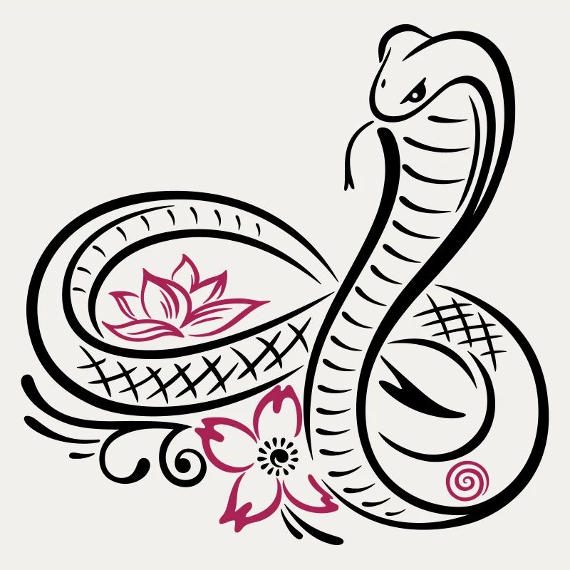 Serpent, infini, fleur de cerisier, fleur de lotus