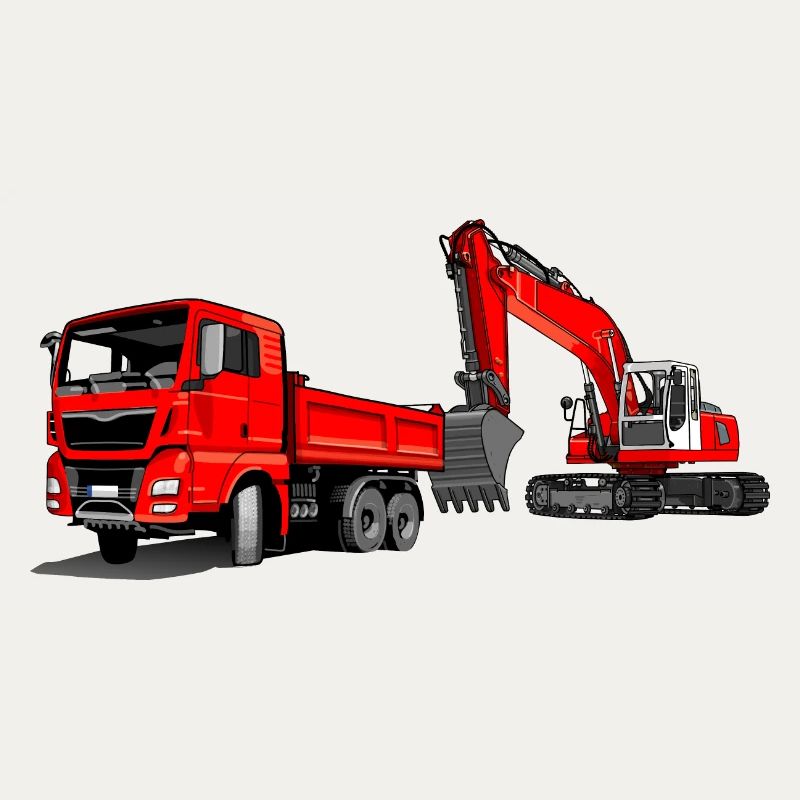 Baustelle mit Bagger und Kipplaster