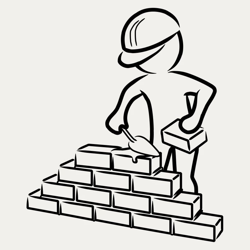 Construction worker with trowel, mortar and wall