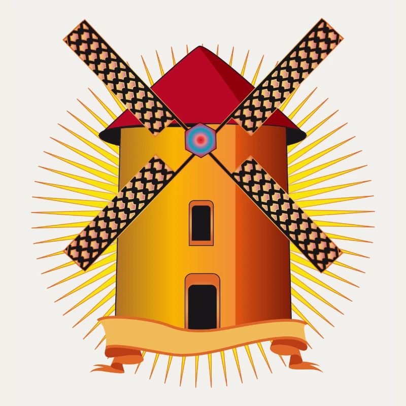 goldene Windmühle mit strahlendem Hintergrund