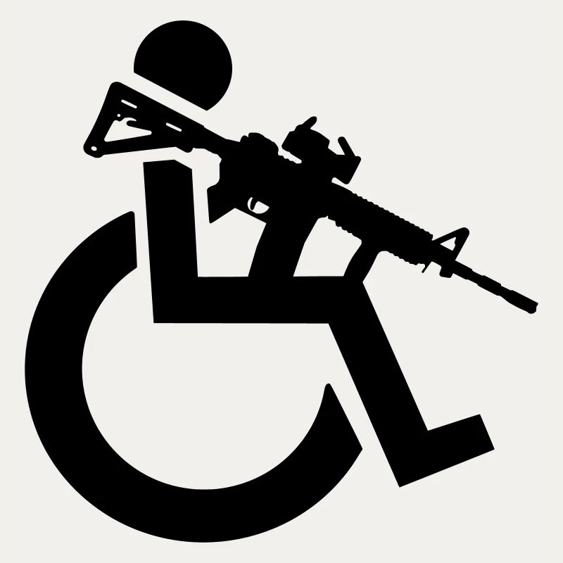 Bewaffneter Rollstuhlfahrer mit Gewehr, Waffe #