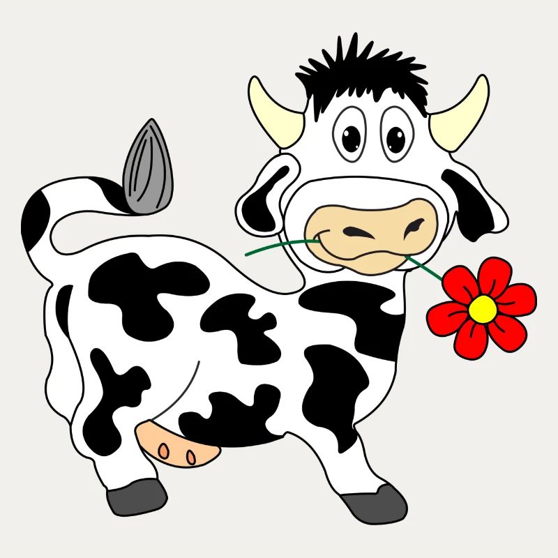 Vache avec une fleur dans la bouche