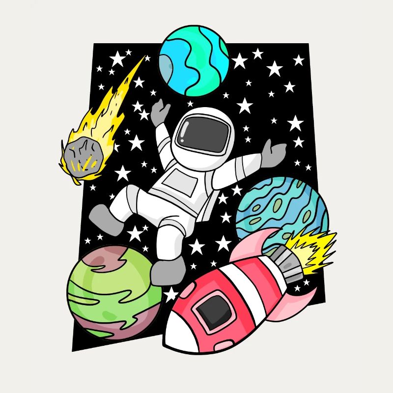 Garçon astronaute dans l’espace avec des fusées