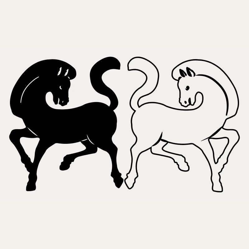 Zwei Pferde schwarz und weiß oder transparent