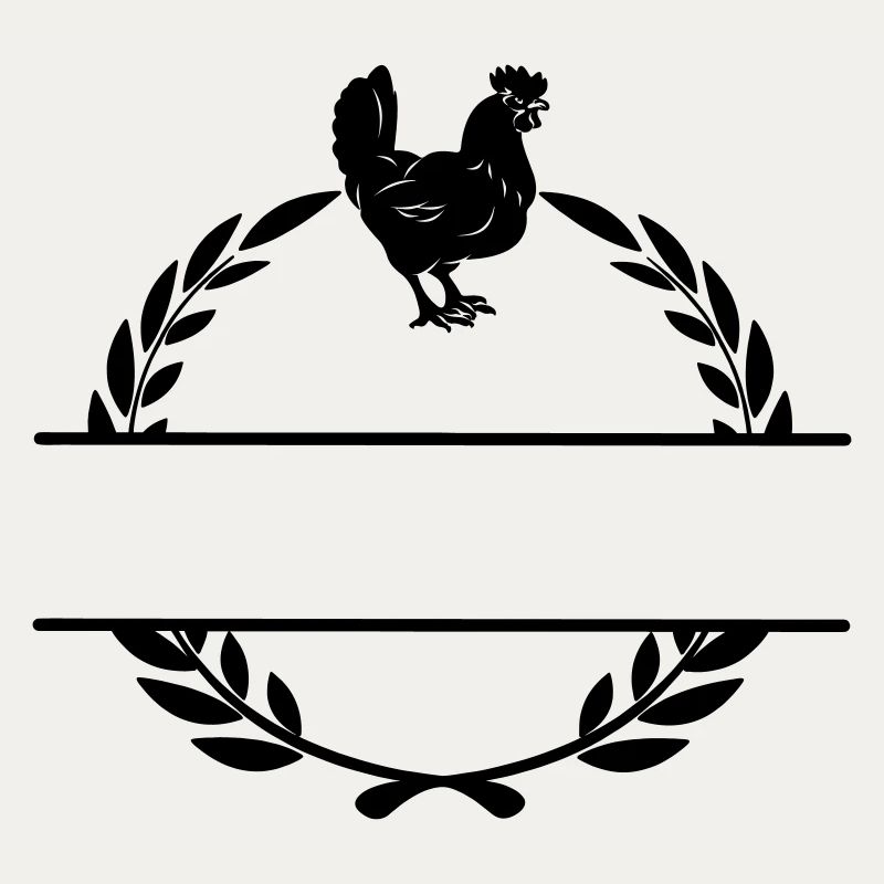 black chicken in laurel wreath monogram