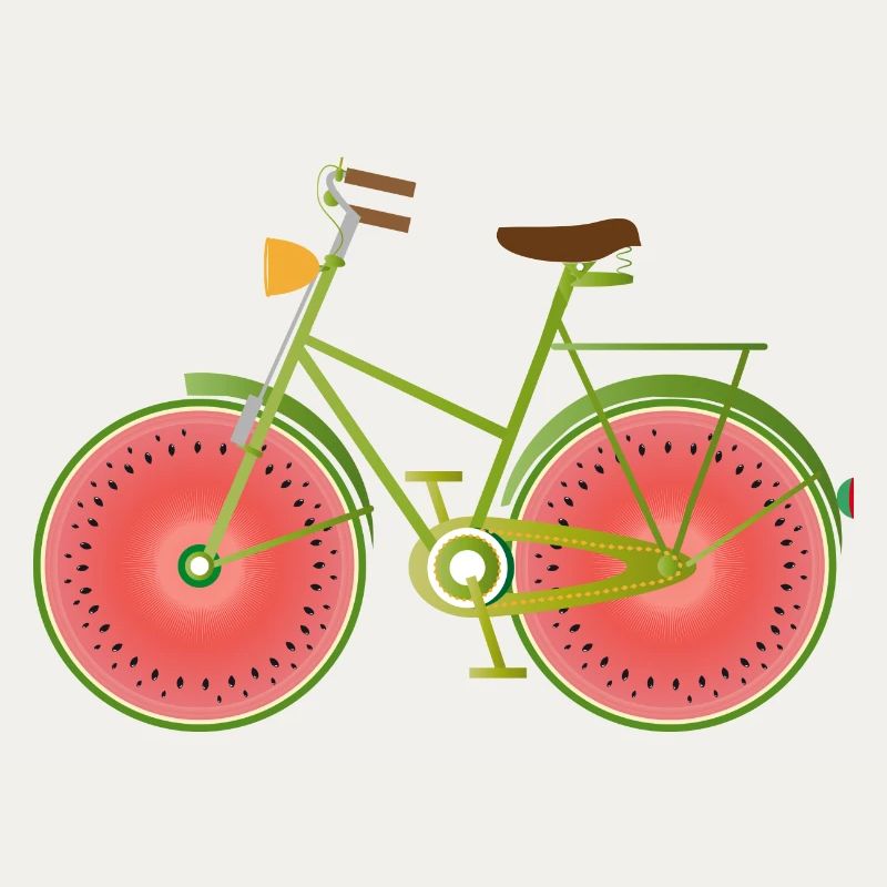 Vélo vert drôle avec des roues de pastèque