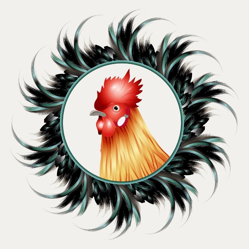 magnificent rooster in feather frame