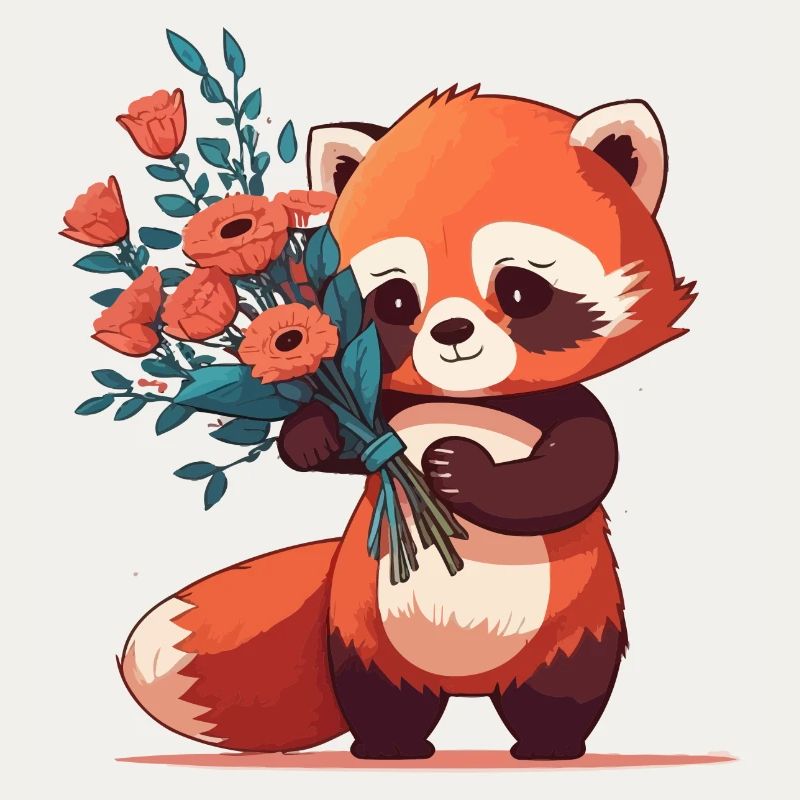 roter Panda mit Blumen
