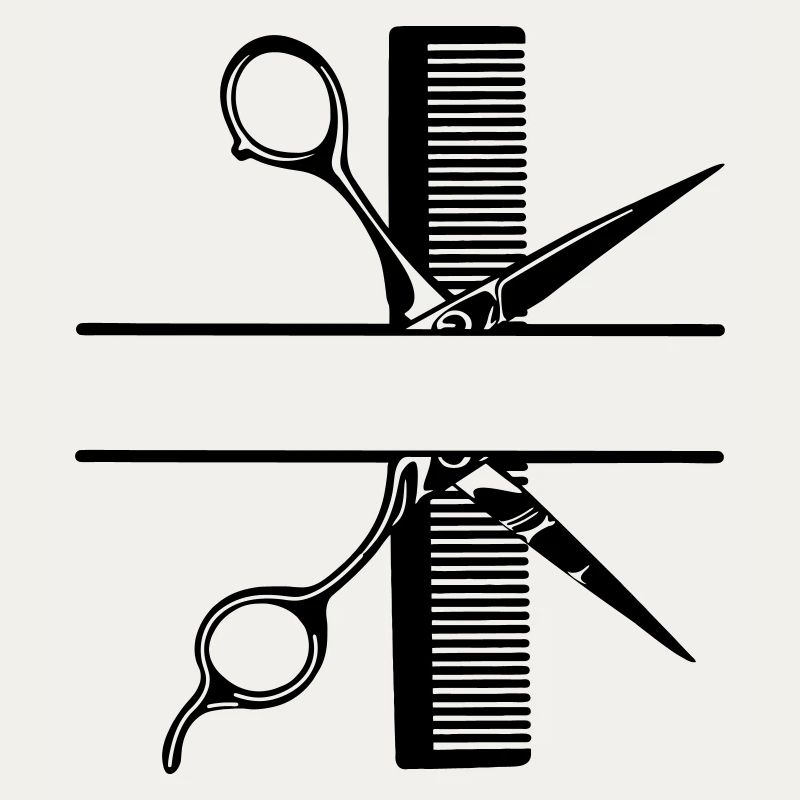 Scissors with comb text banner