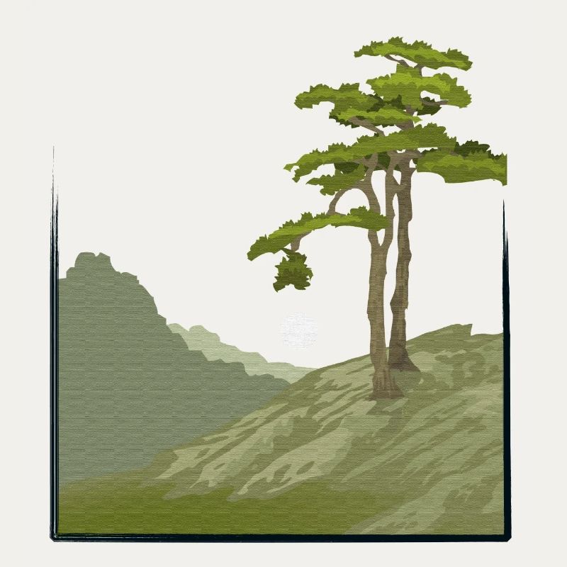 Tree on hill with canvas structure, public domain