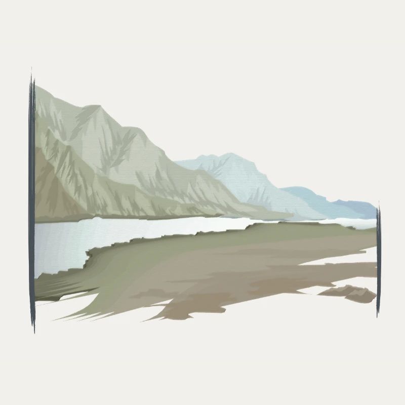 River landscape painted pastel with brush frame